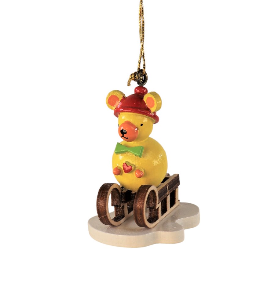 Baumbehang "Teddy gelb auf Schlitten"