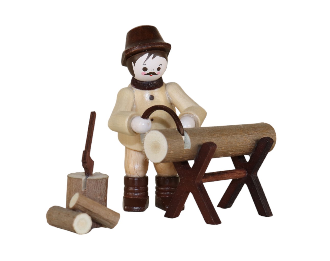 Waldarbeiter mit Sägebock