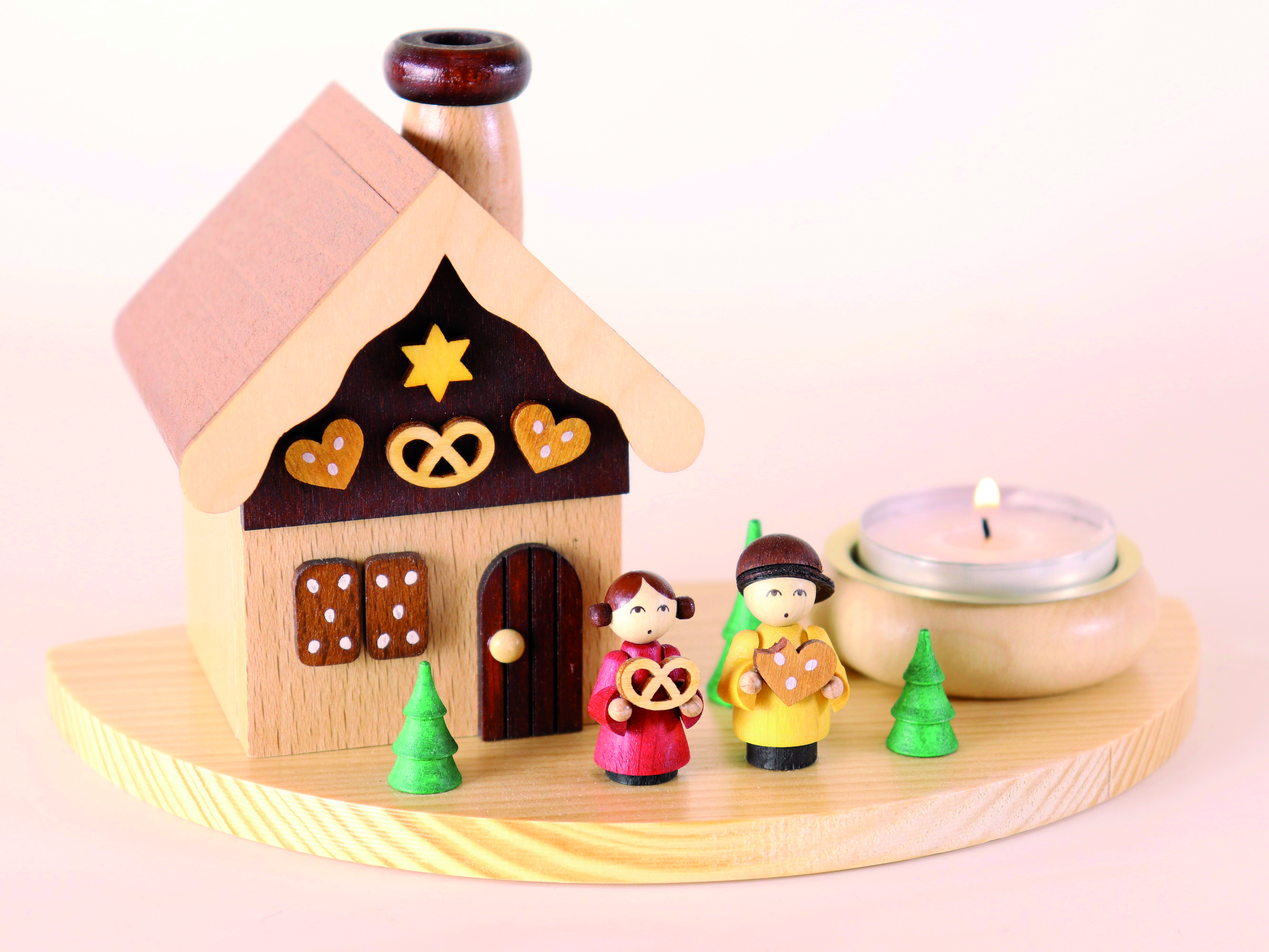 Räucherhaus mit Teelichthalter 'Hänsel und Gretel' aus Holz als Tischschmuck kaufen