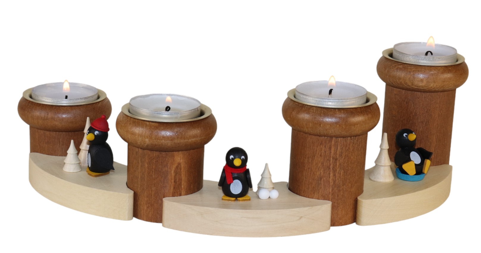 Adventsteelichthalter 7-teilig  "Pinguine" für 4 Teelichte, Länge 32,0 cm, Höhe 8,0 cm