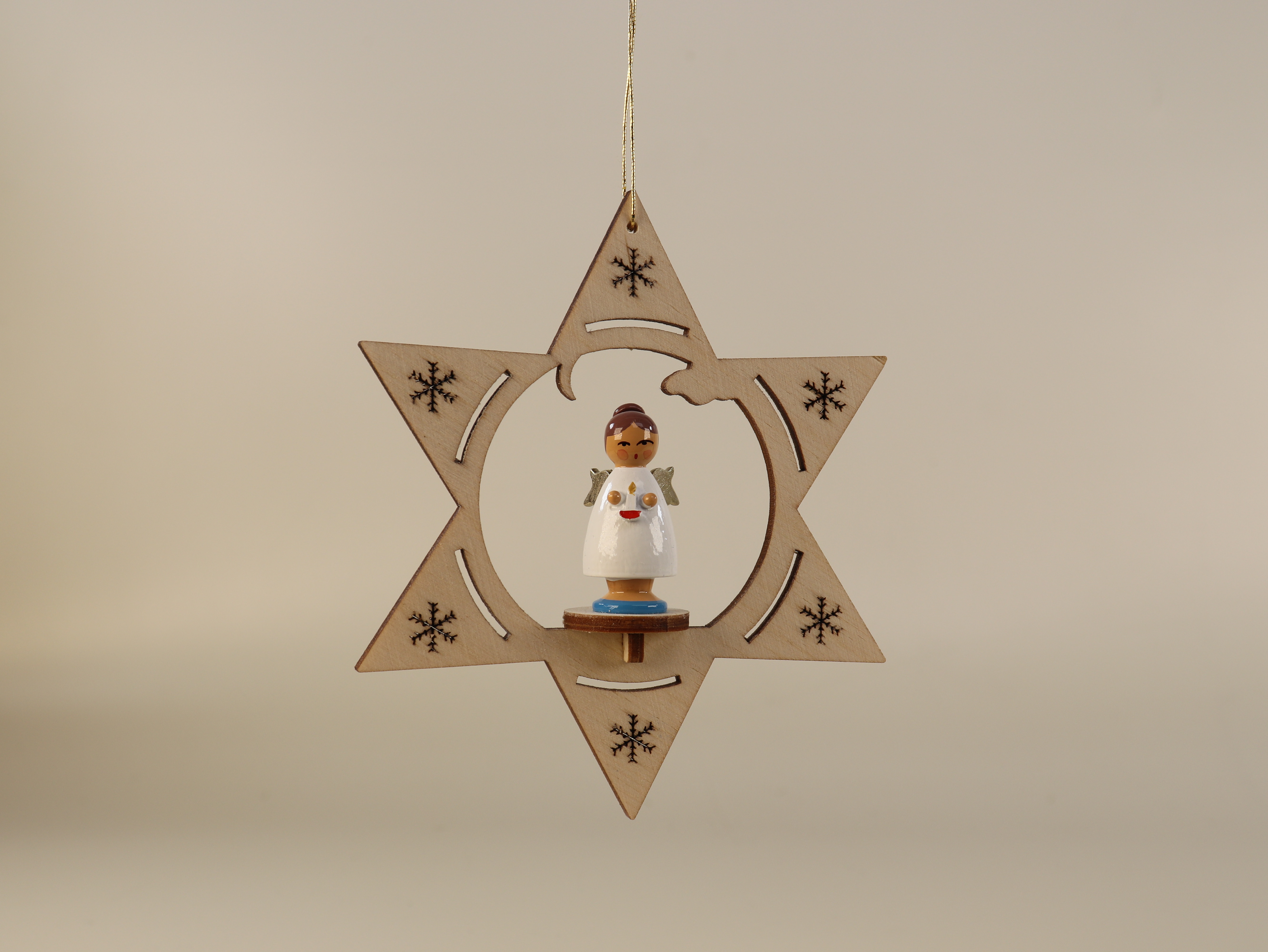 Baum-Anhänger Stern mit Engel & Kerze