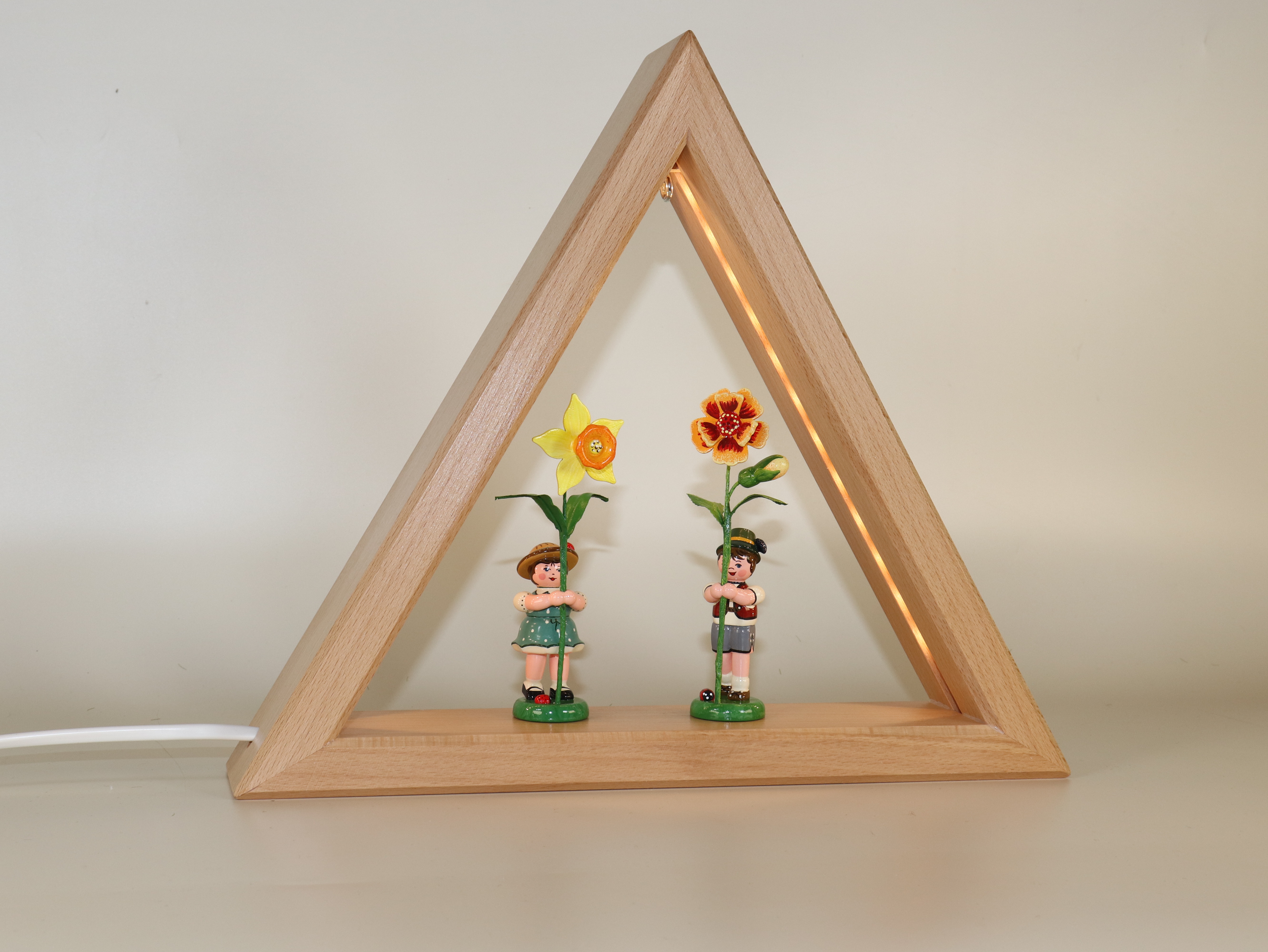 LED-Dreieck 30 cm (Holz) mit 2 Blumenkindern