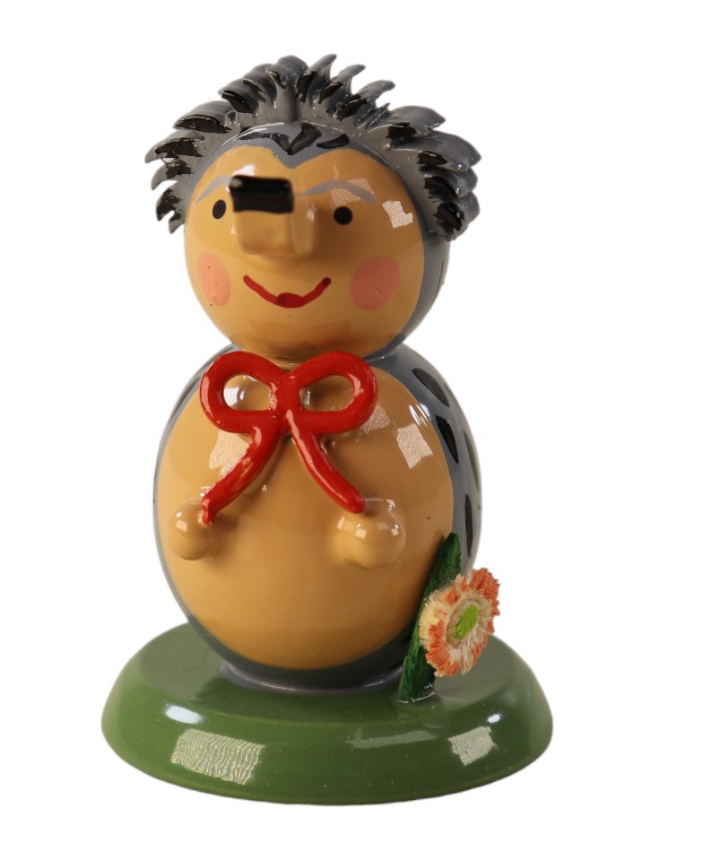 Stehende Holzfigur "Igel mit Blume".