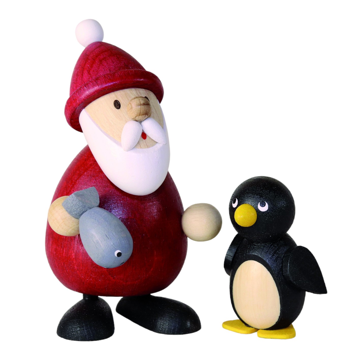 Weihnachtsmann mit Fisch H 9,5 cm und Pinguin H 4,5cm