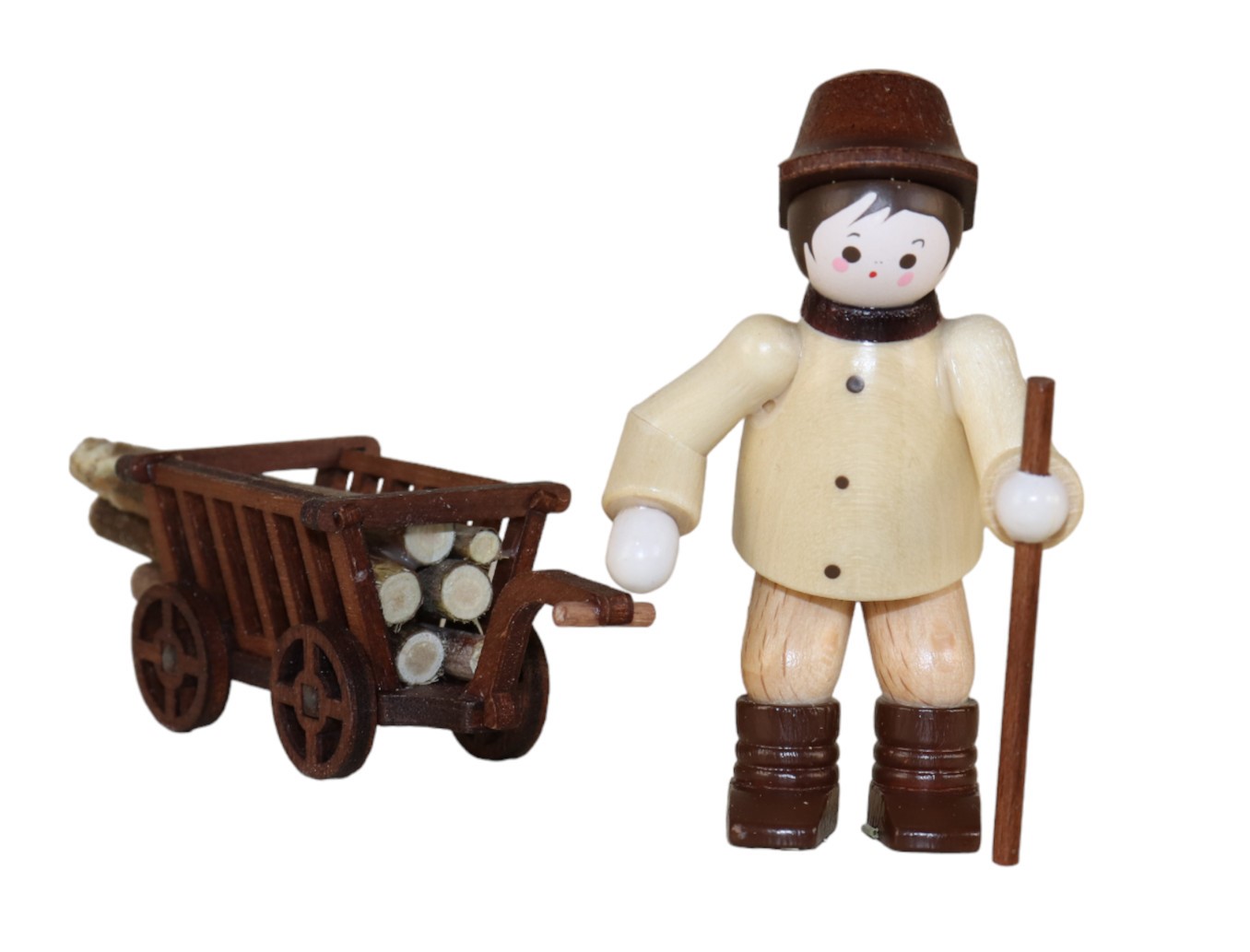 Waldarbeiter mit Handwagen