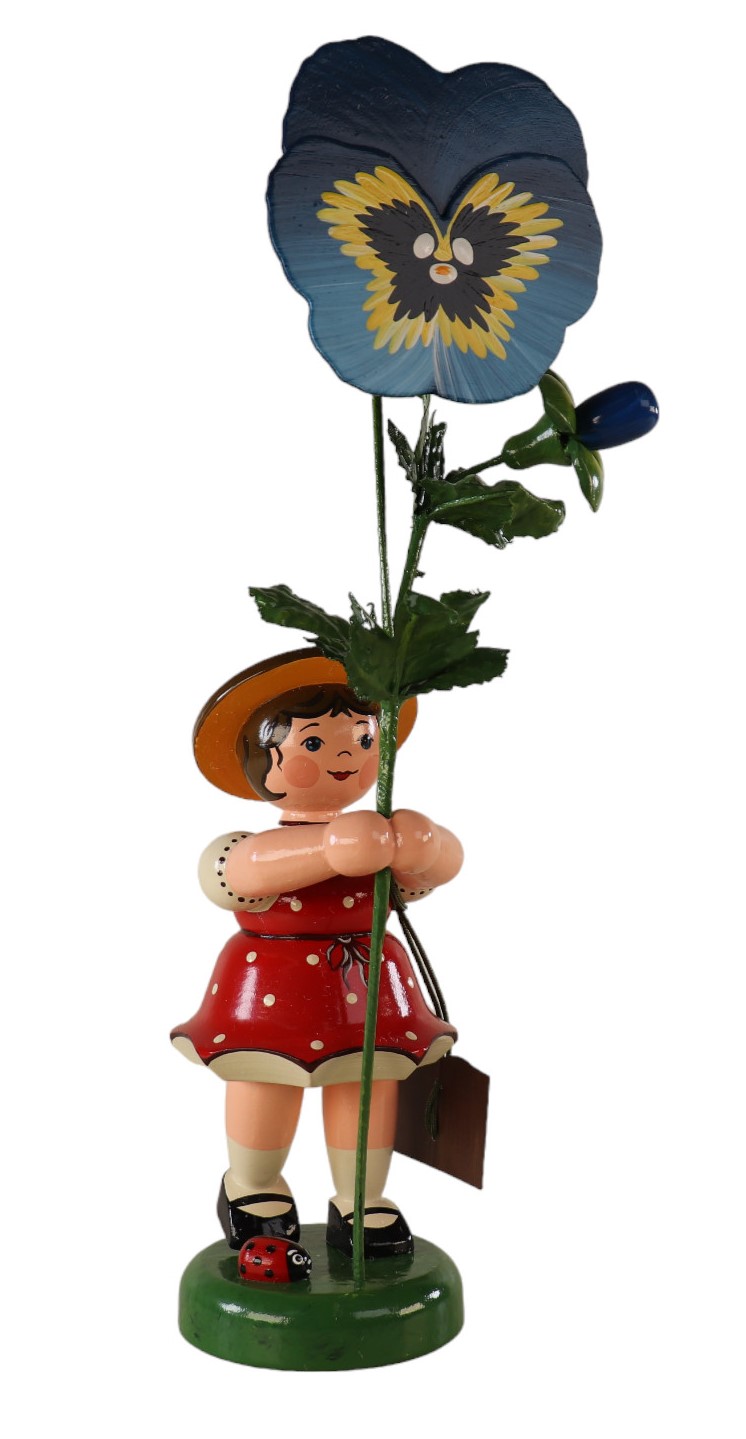 Blumenkind Mädchen mit Stiefmütterchen 24cm