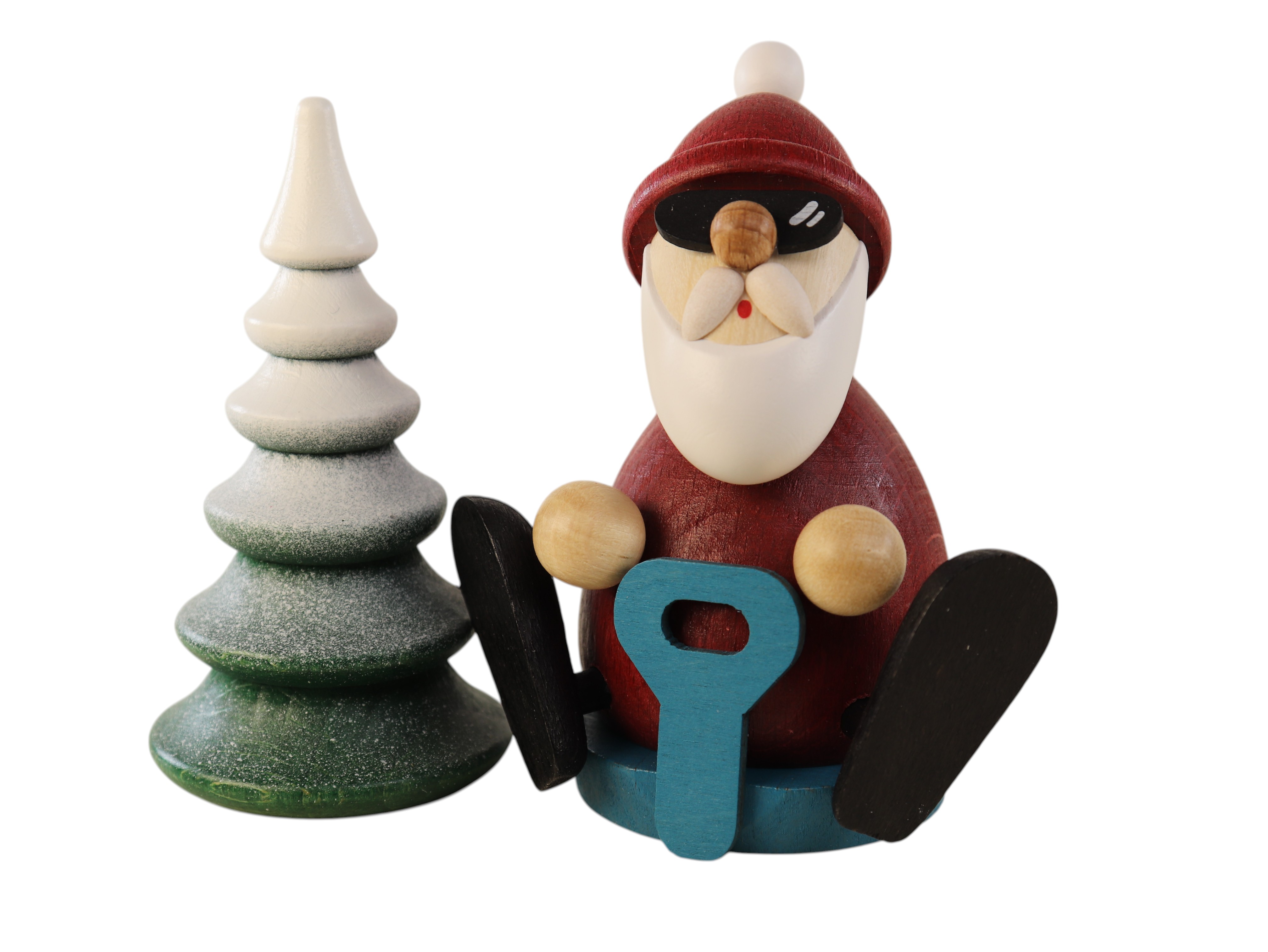 Weihnachtsmann mit Schneerutscher H 8,3 cm & verschneitem Baum H 8,0 cm